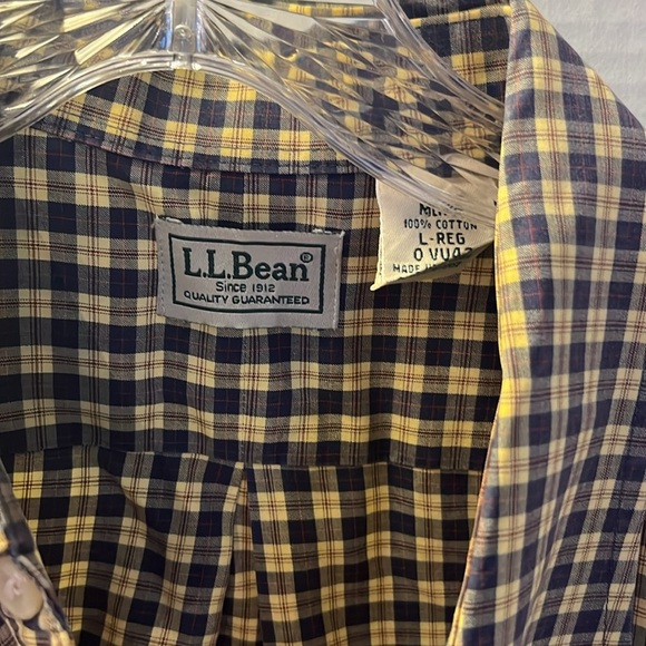 L.L.Bean yellow and blue large button up shirt - Picture 3 of 5